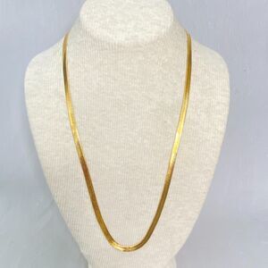 Flat Herringbone Necklace Gold Tone Chain Links Matinee Length